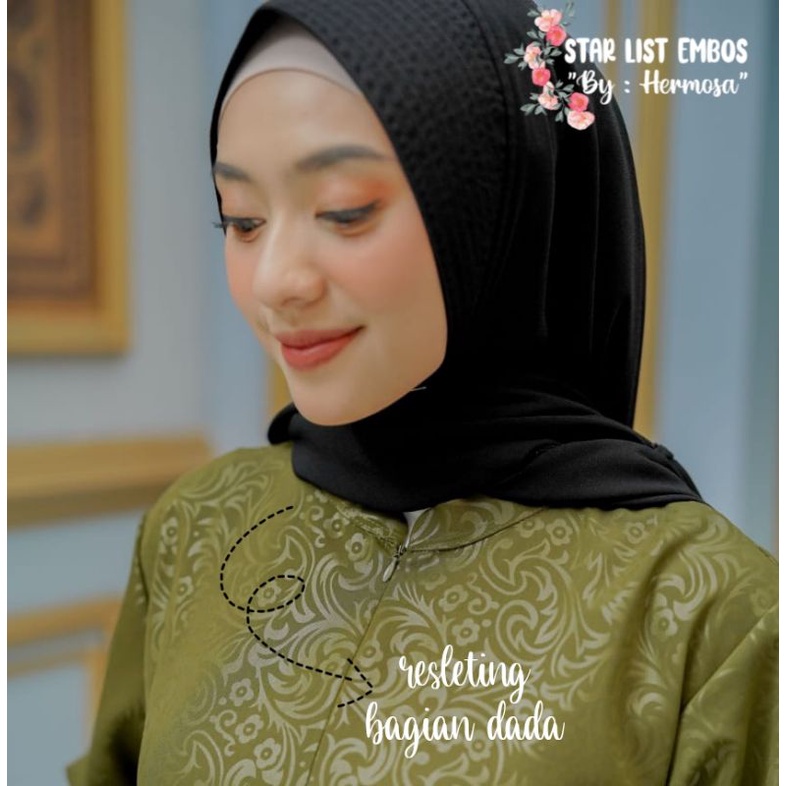 [Gamis Hermosa] Gamis embos premium motif flower warna army-gamis pesta army-gamis mewah army