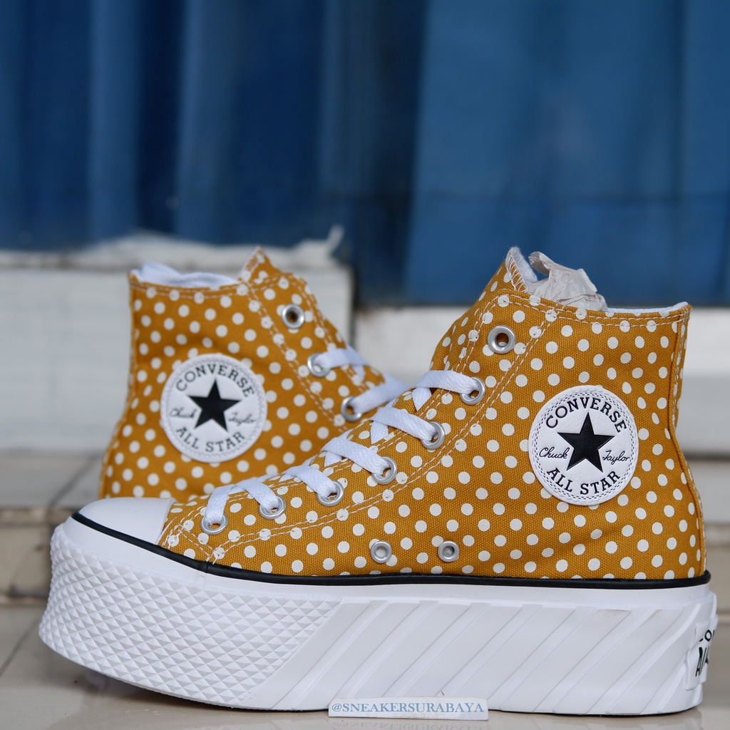 Converse CTAS Lift 2X Hi Polka Dots Gold Tone