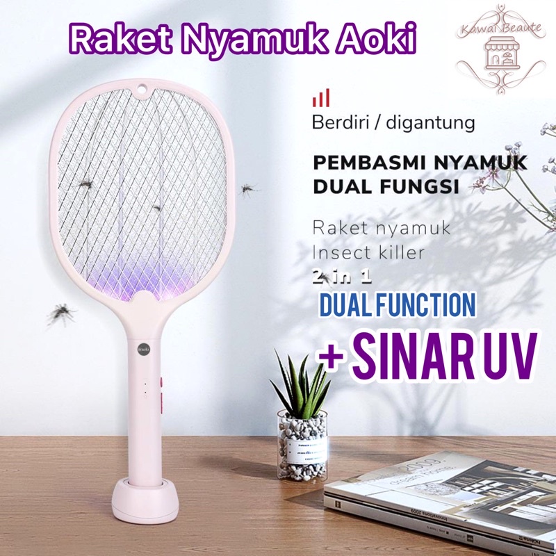 Raket Nyamuk 2 Fungsi (Sinar UV LED Ungu, Insect Killer) Cas / Baterai