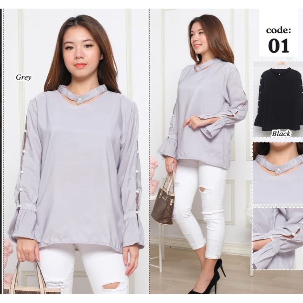 INV - BLOUSE WANITA KOREA / BLOUSE JESSICA / MUTIARA WHITE / LAPIS PURRING / TERBARU