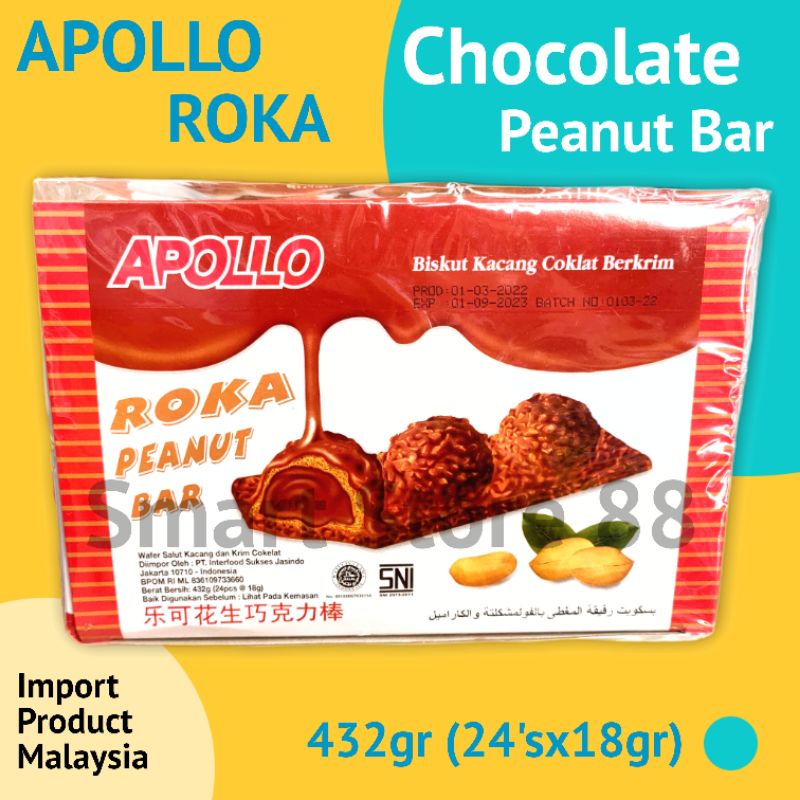 

APOLLO ROKA CHOCOLATE PEANUT BAR ISI 24 BISKUIT KACANG KRIM COKLAT