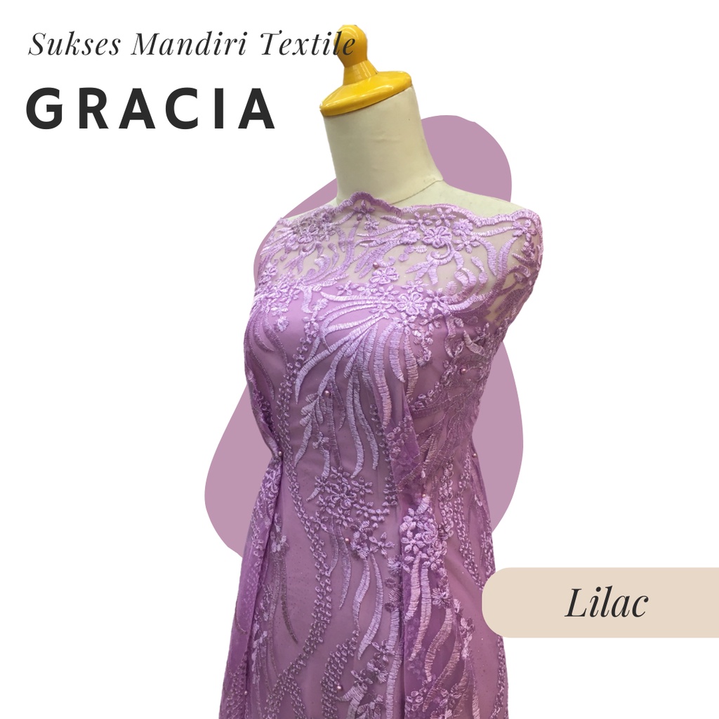 [GRACIA] Brukat Tile Premium Mewah Warna Lilac Ungu Lilak | Harga ½ meter = 50 cm (Bahan Dress Bride