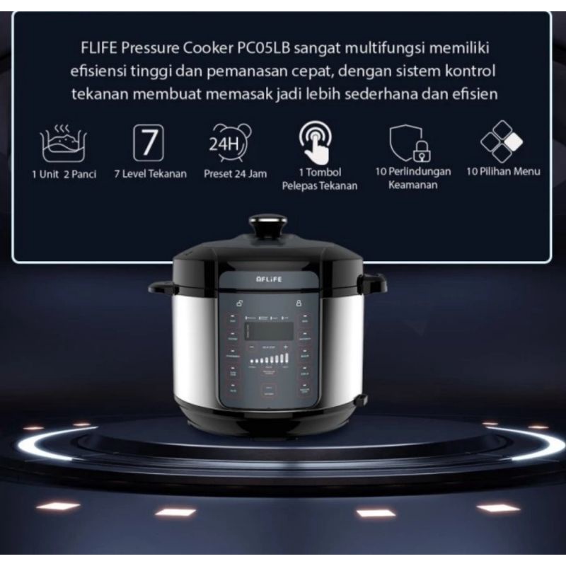 Rice Cooker FLiFE by GREE Electric Pressure cooker Presto Listrik Kapasitas 6 Liter Low watt 550w Multi Fungsi
