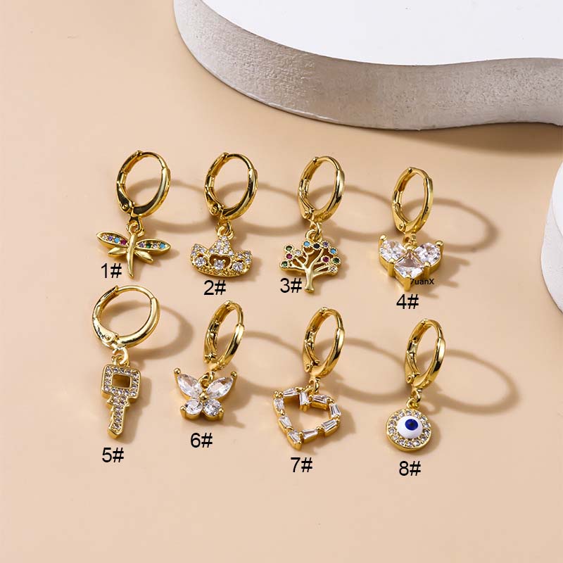 1pc Anting Bulat Gantung Desain Capungmahkotapohon 20Gauge Untuk Wanita