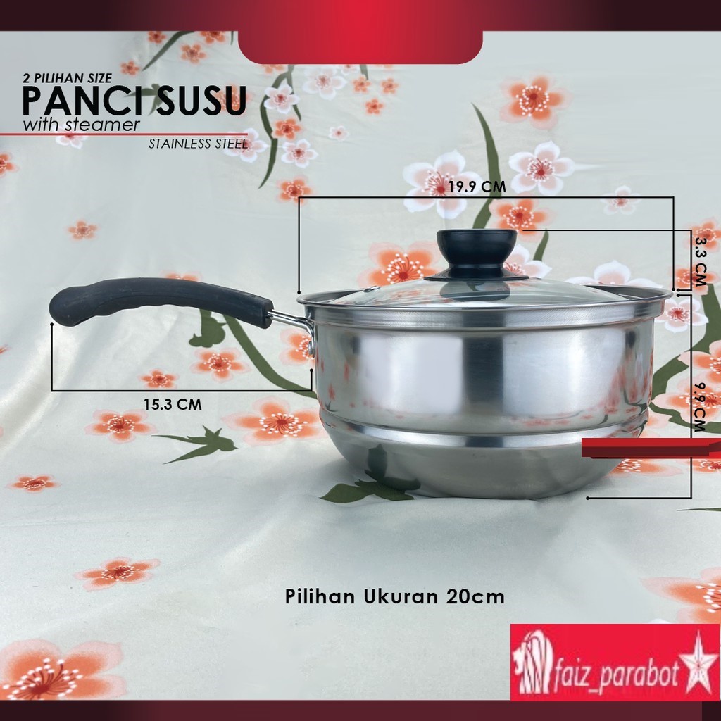 panci mie kukus saringan / steamer panci susu kukusan tutup kaca 18/20cm