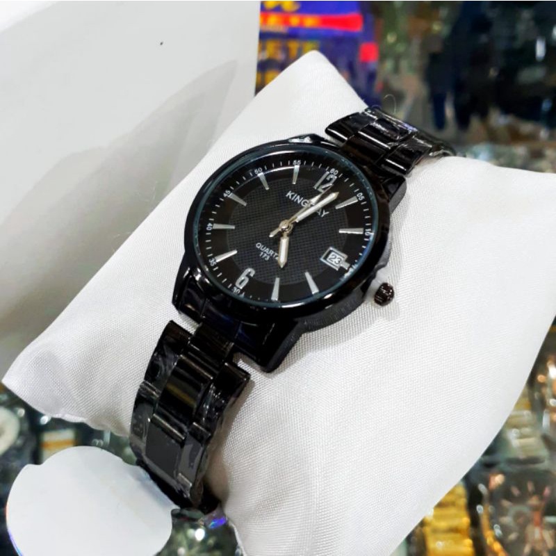 Jam Tangan Cewek Strap Rantai Kingway | Tanggal aktif Rantai Stainlees steel Warna Hitam Rosgold | Jam Tangan Kasual Wanita Quart  Analog