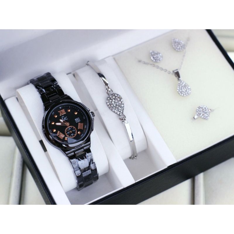 JAM TANGAN WANITA GIFT SET GELANG KALUNG ANTING CINCIN JAM TANGAN SEPAKET JAM TANGAN TERLARIS JAM TA
