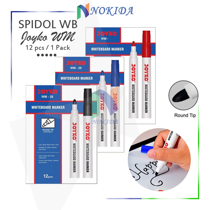 

Nokida Spidol Papan Tulis Joyko [12 Pcs] / Spidol Non Permanent 1 Pack / Sepidol White Board Warna WM-28 WM-29 WM-30 / Spidol Maker Whitebord Murah 1 Pak / Spidol Bukan Permanent 1 Box / Spidol Papan Tulis Hitam Merah Biru Joyko 1 Lusin