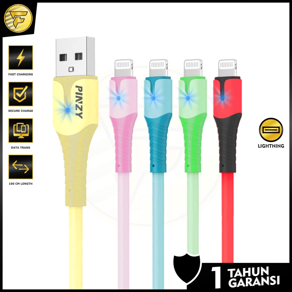 PINZY P-18 Kabel Data Fast Charging macaron iphone Lightning android Type C Micro USB led light kabel cas charger HP original