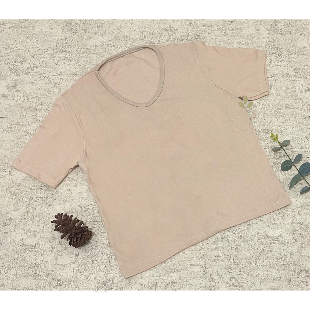 CAVALU Kaos Polos V neck Wanita Korean Top Blank Tshirt Basic Tee PE08