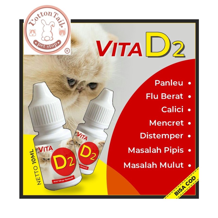 Obat Kucing VITA D2 Obat Virus Kucing Flu Berat, Panleu, Calici, Distemper, Mencret, Pipis Darah, Sariawan, Lemes, Muntah, Bakteri, Bersin [ CS ]