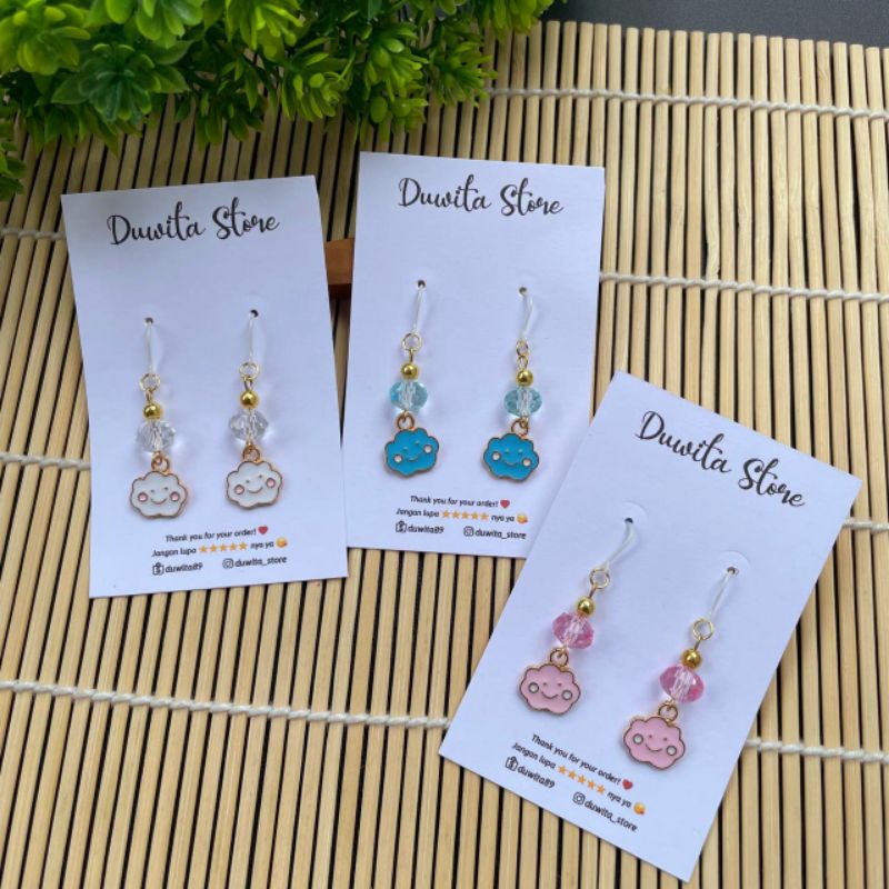 HANDMADE ANTING DEWASA KAIT PLASTIK MOTIF AWAN(Alloy)Panjang