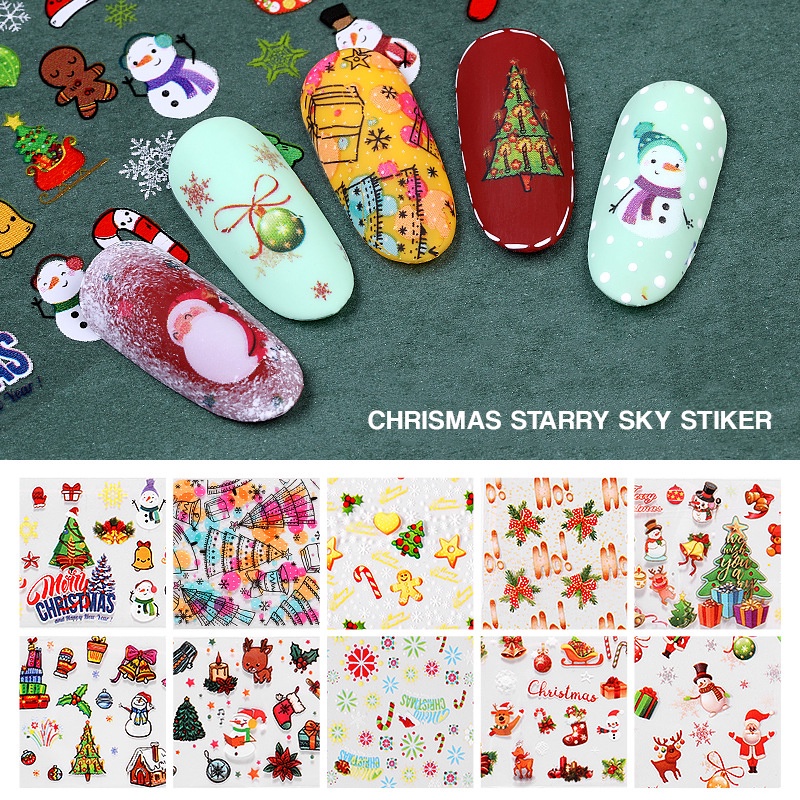 【 COD 】10pcs/BOX MIX Christmas Snowflake Halloween flower design nail art foils transfer decals sticker Nail Art