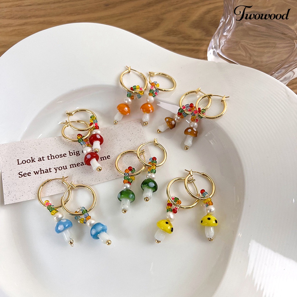 1 Pasang Anting Juntai Bentuk Jamur Warna-Warni Bahan Alloy Gaya Korea Untuk Wanita