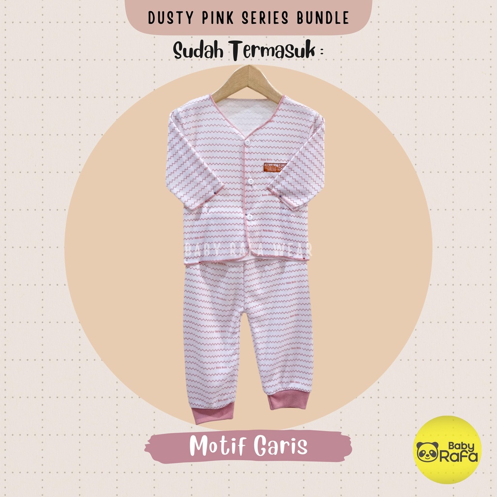 Serian Dusty - 3 Stel Setelan Baju Bayi Tangan Panjang Celana Panjang Bayi Baru Lahir PINK DUSTY SERIES SNI Bolo - Bolo