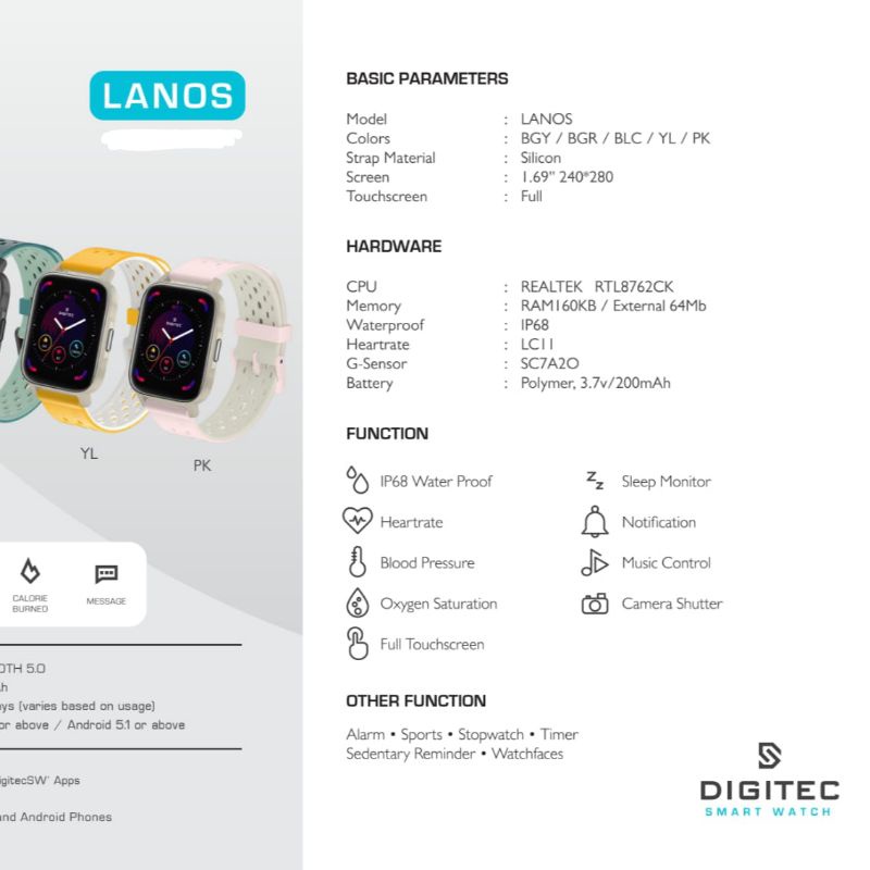 Jam Tangan Smartwatch Digitec Lanos Rubber Original Smart Watch