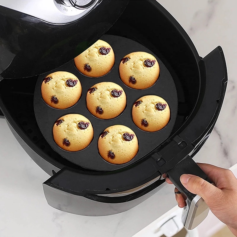 Cetakan Kue Muffin / Air Fryer Egg Tart Bentuk Bulat 7 Lubang Bahan Silikon Untuk Microwave Oven