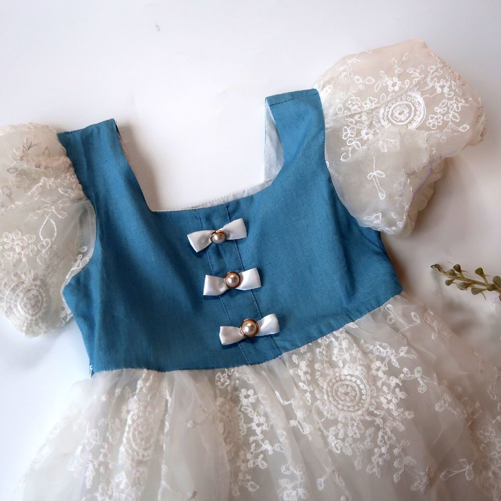 Dress Pesta Anak Perempuan Import Premium three ribon denim  2-9 Tahun