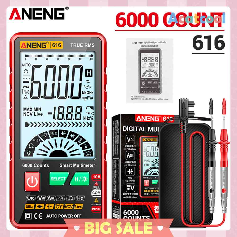 Multimeter Pengukur Kapasitor Otomatis 6000 Counts Untuk Ohm Diode NVC Hz