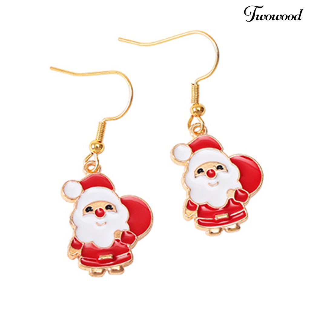 1 Pasang Anting Menjuntai Desain Pohon Natal Snowman Santa Claus