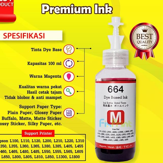 Tinta 664 Premium Refill Printer Epson L110 L210 L220 L300 L310 L360 - Hitam, TINTA ORIGINAL