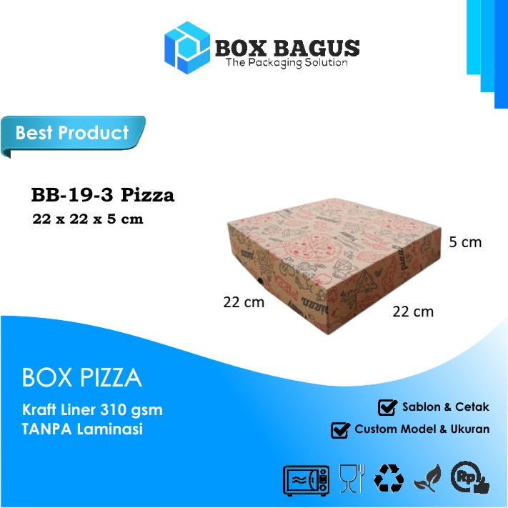 (PIZZA) BOX DUS 22x22x5 KRAFT 310 GSM - KOTAK HAMPERS ROTI KUE