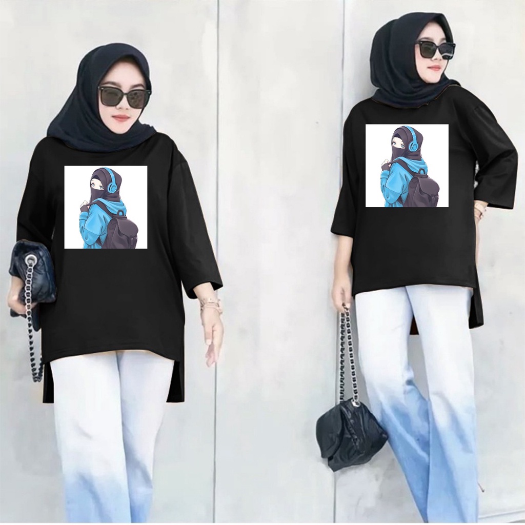 GSC - Long Tunik Wanita Hijab's ANIME 026 / Tunik wanita dewasa / Tunik kaos Jumbo / Tunik Viral / Tunik panjang bahan moscrepe &amp; sablon DTF