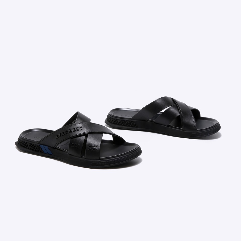 EM19 SANDAL SLIDE EVERBEST PRIA ORIGINAL KULIT CASUAL BRANDED HITAM