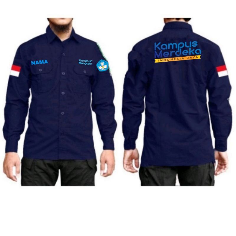 Jual Kemeja kampus merdeka full bordir free nama baju kampus merdeka