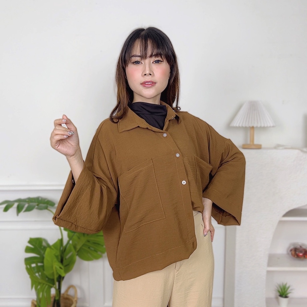 Tq88indonesia Fashion Baju Atasan Wanita Terbaru /  Kerry Crop CRINCLE / Blouse / Blus Polos Lengan Panjang / Busana Casual Cewek / Ootd Casual