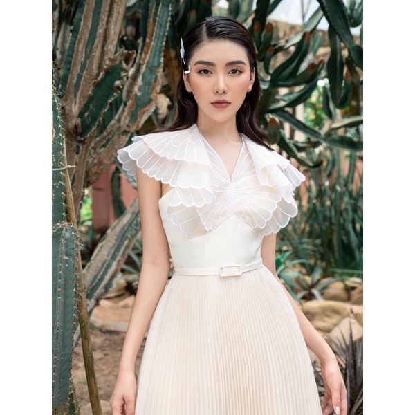 [Premium Series] 3D Butterfly Pleated Dress - Off White Dress Import Premium