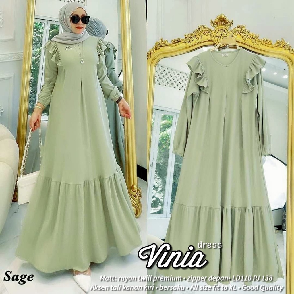 Gamis Polos Terbaru Vinia Matt Rayon Twill Premium Original Adieva