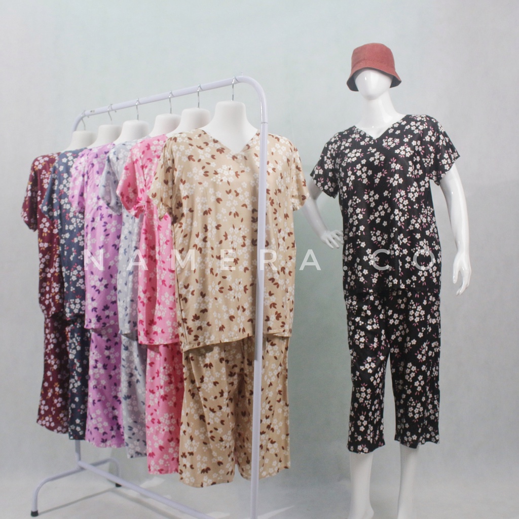 Setelan Baju Tidur Wanita Lengan Pendek Dewasa Piyama Celana Pendek Bahan Rayon