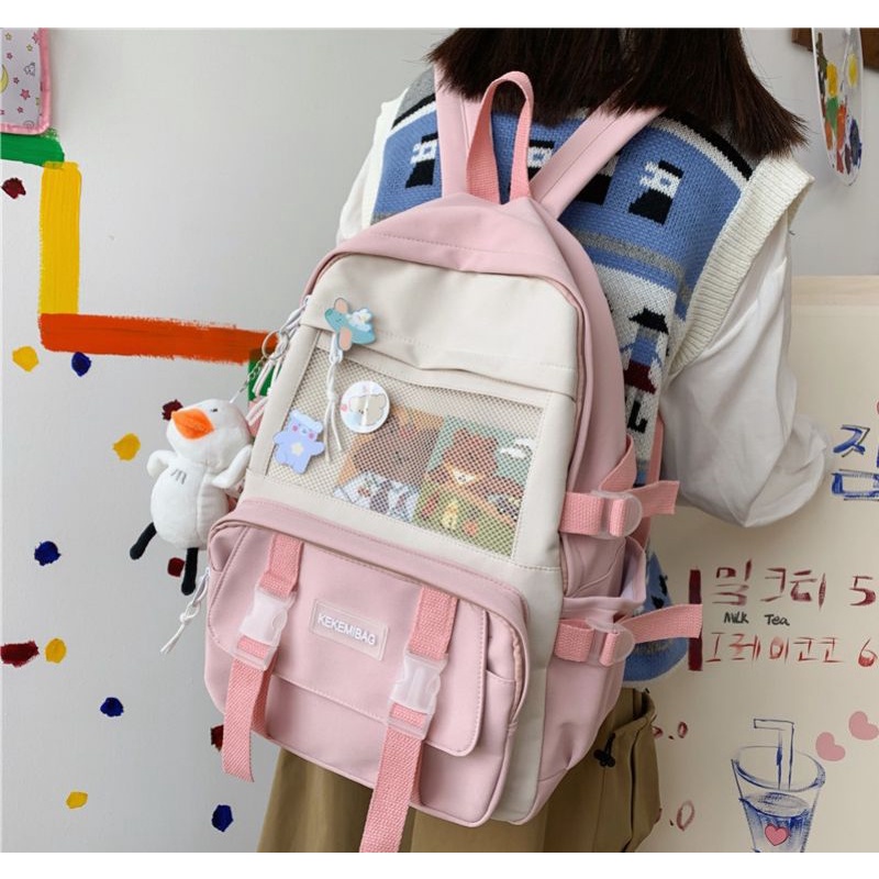 HOT SALE 35 TAS KOREA IMPORT ASLI BAHAN WATERPROOF FREE PIN ACRYLIC STIKER ANIMASI DAN GANTUNGAN BONEKA BEBEK/TAS IMPORT ANTI AIR/TAS SEKOLAH MODEL KOREA/TAS SD/TAS SMP/TAS SMA/TAS KULIAH/TAS REMAJA/TAS WANITA/TAS SEKOLAH MODEL KOREA WATERPROOF/TAS RANSEL