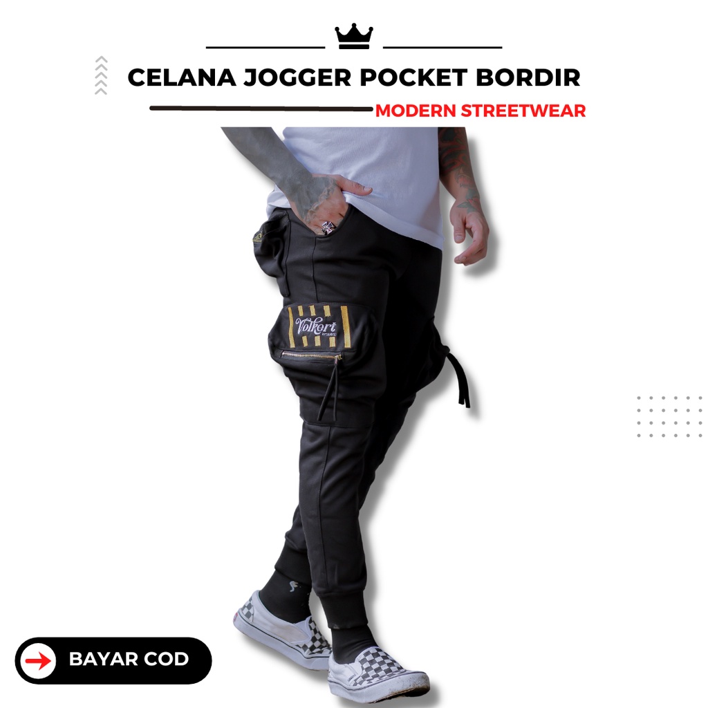 Celana Cargo Joger Pria Pocket Bordir Jogger Pants Tebal Adem BGRS