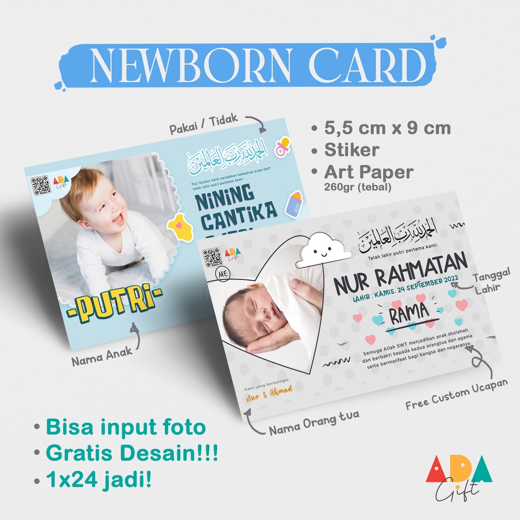 artu Ucapan kelahiran Bayi | Baby Gift | Newborn Card