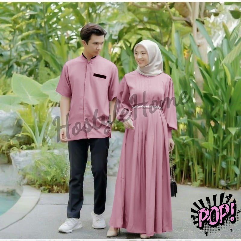 (New) RALINA COUPLE - Baju Couple Kurta Gamis Busui Brokat Brukat Mutiara Rempel Renda Dress Pasanga