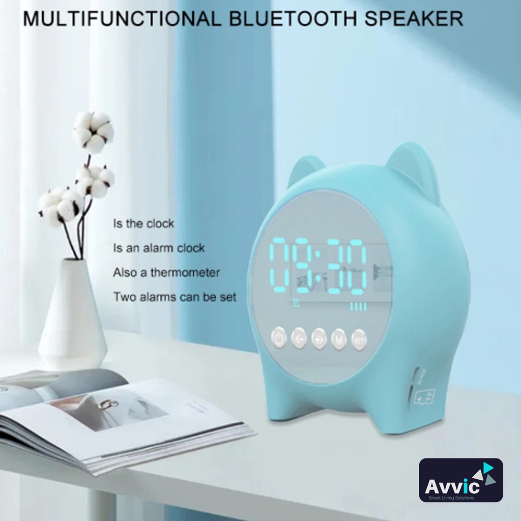 Speaker Bluetooth Jam Alarm Mirror Radio FM LED Display Clock Alarm Temperature USB TF Card Cute Bear