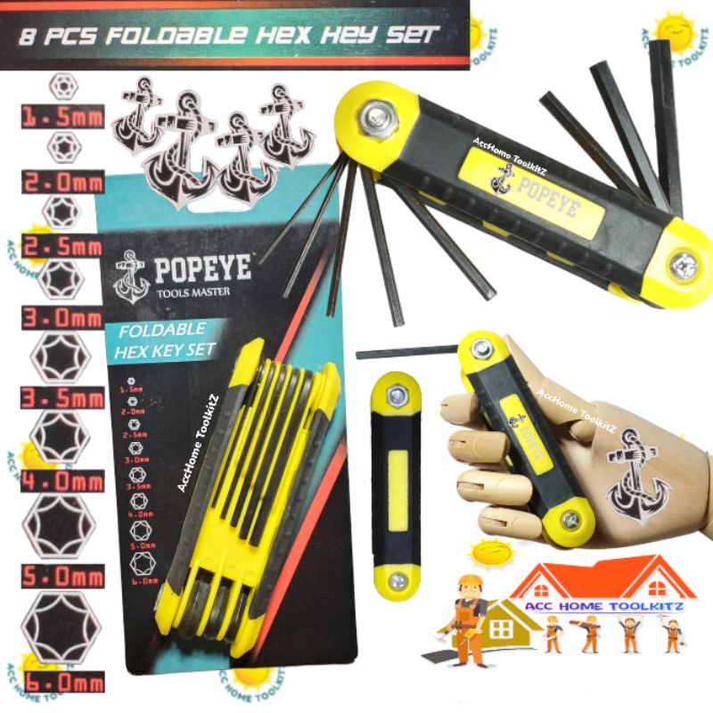 Kunci L Set Lipat Flat 9pcs / 8pcs Kunci L Multifungsi Serbaguna hex key 9 in 1/ Folding Foldable hex key Set wrench