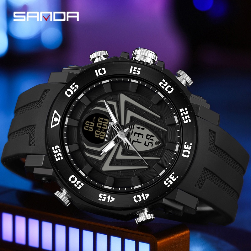 SANDA 6111 Jam Tangan Pria Digital Analog Tali Rubber Chronograph Anti Air WATCHKITE WKOS