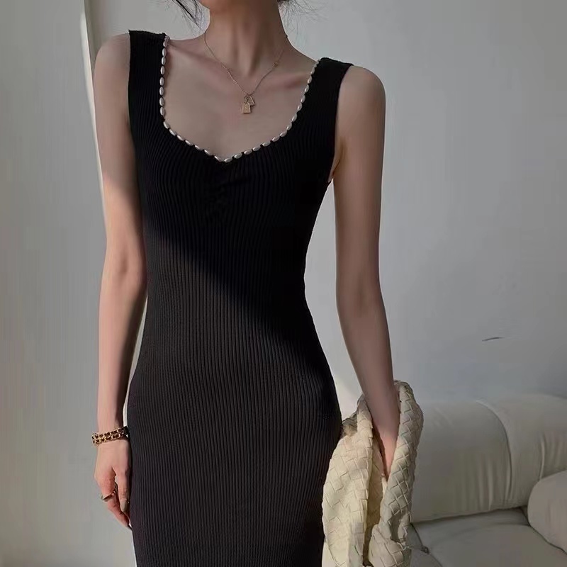 【Elegant】Korean Solid Sleevless Bodycon Midi Dress 7208