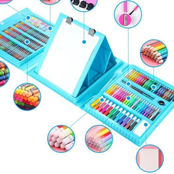 

crayon set 208 crayon mengambar anak isi 208pcs - Biru