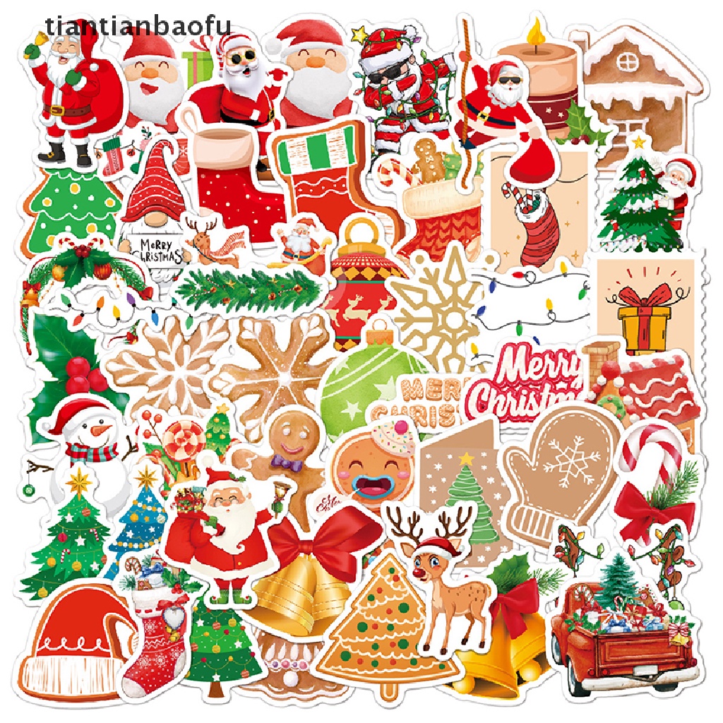 50 Pcs Stiker Desain Santa Claus Natal Untuk Laptop / Koper / Skateboard