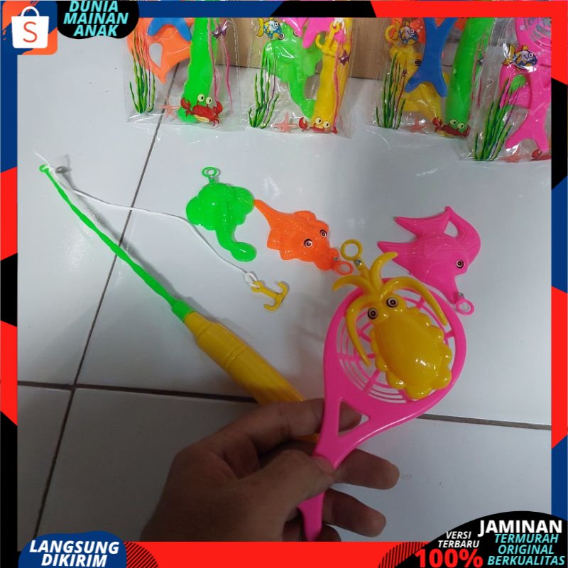 mainan pancing pancingan mancing ikan hewan laut isi 4 ikan &amp; 1 pancing magnet +SEROK- PANCING HEMAT SNI