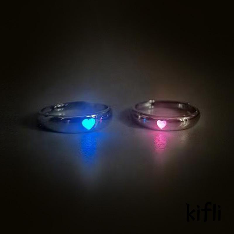 Cincin Model Terbuka Bentuk Hati Luminous Adjustable Untuk Pasangan