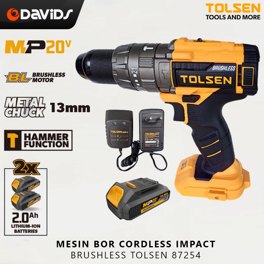 Bor Cordless Impact Brushless Cas Bobok Tanpa Kabel Ces Baterai Tolsen