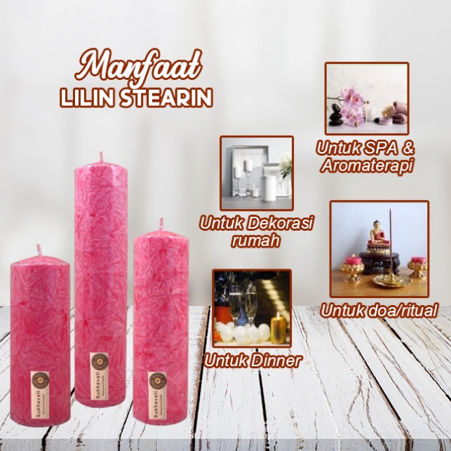 Lilin Pink Stearin Palm Candle Marble Kristal Sukhavati Serbaguna 20 cm