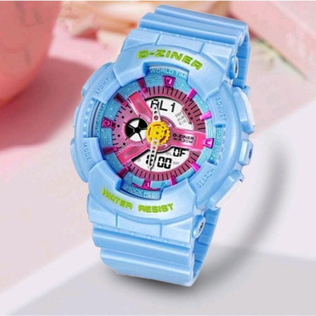 ✅COD JAM TANGAN WANITA DZINER 8066 ORIGINAL ANTI AIR / JAM TANGAN D-ZINER BABY-G DIGITAL DUAL TIME RUBBER SPORTY