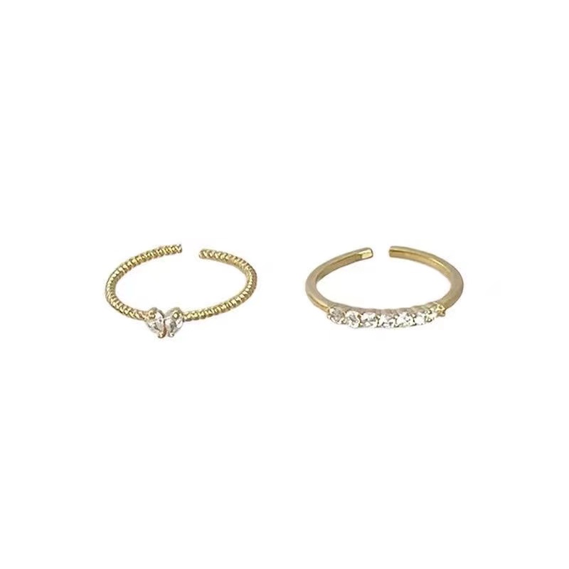 IFYOU 2pcs / set Cincin Berlian Bentuk Hati Warna Silver Gaya Vintage Untuk Wanita