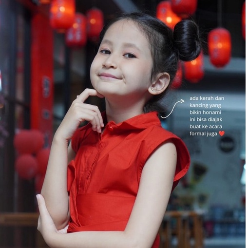 Saoirse's Honami Midi Red Dress - Gaun merah anak perempuan balita